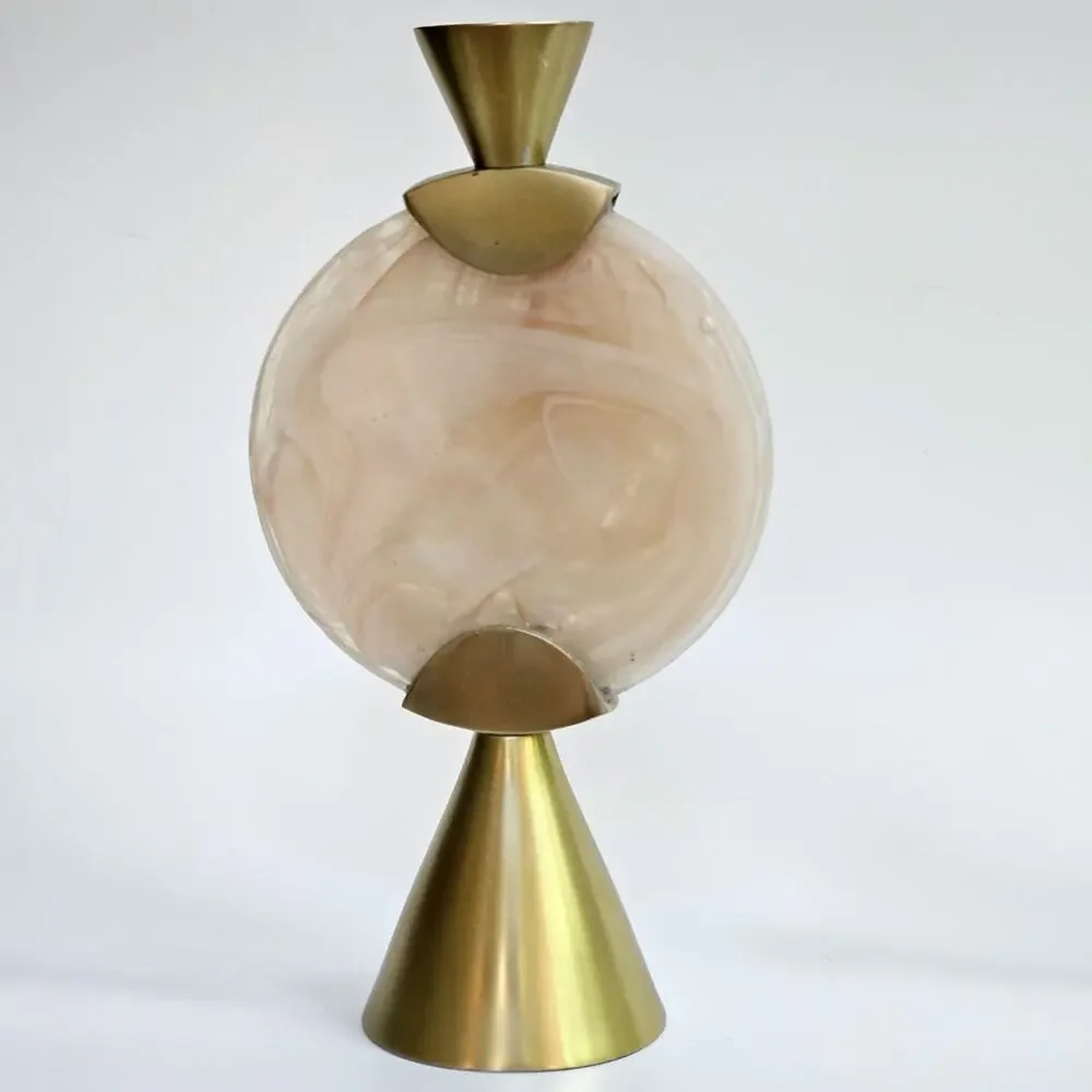 Anthropologie Francine Taper Candle Holder | Modern Blush Swirl Glass and Brass